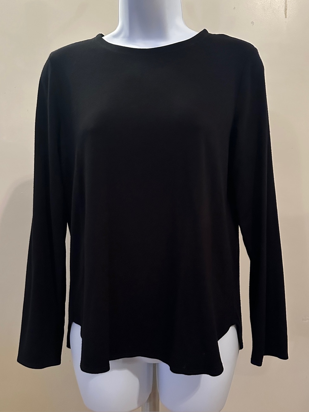 Eileen Fisher Black Long-Sleeve Crewneck Top